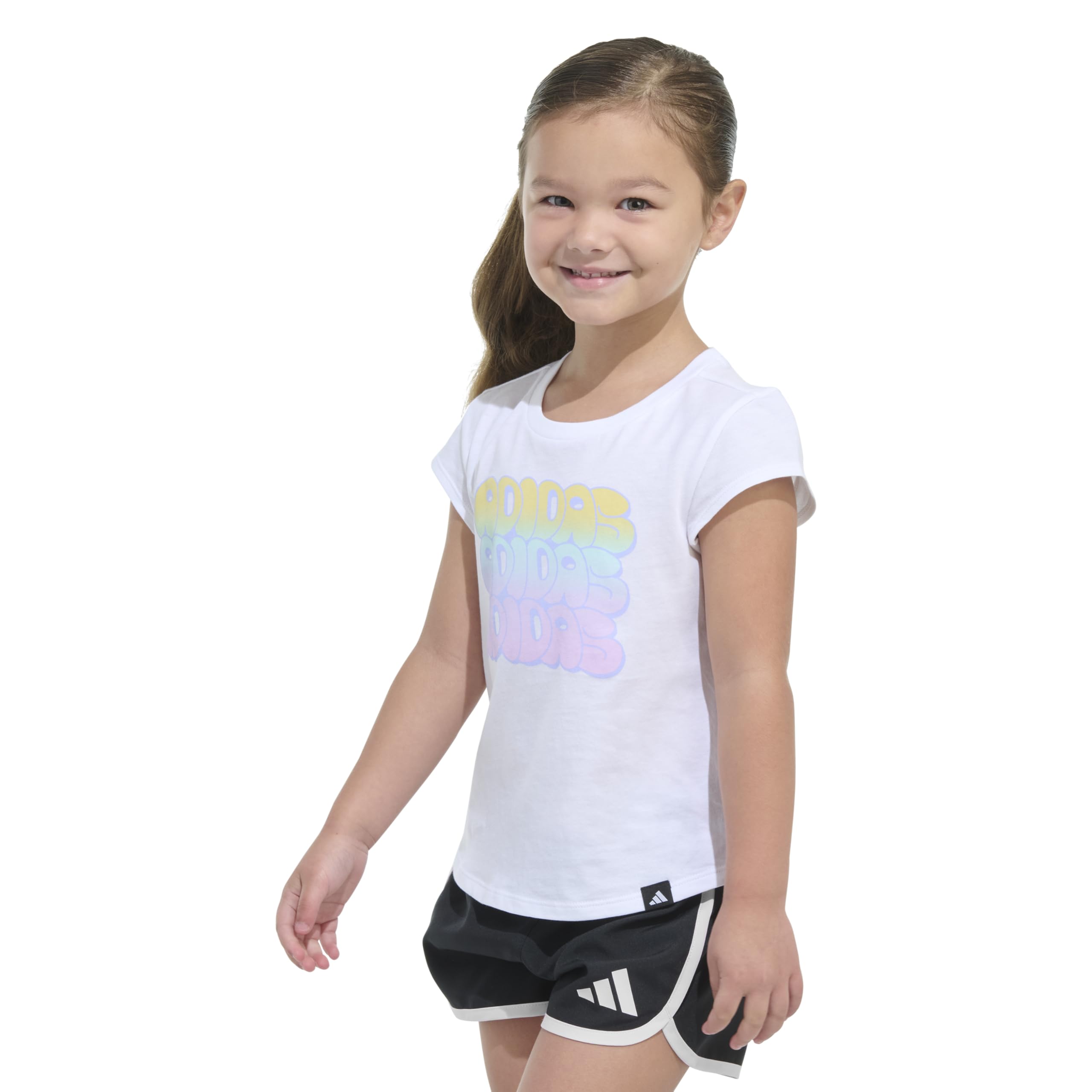 adidas cap Sleeve Graphic Tee Shirt Maglietta Maniche ad Ali Bambine e Ragazze (Pacco da 1)