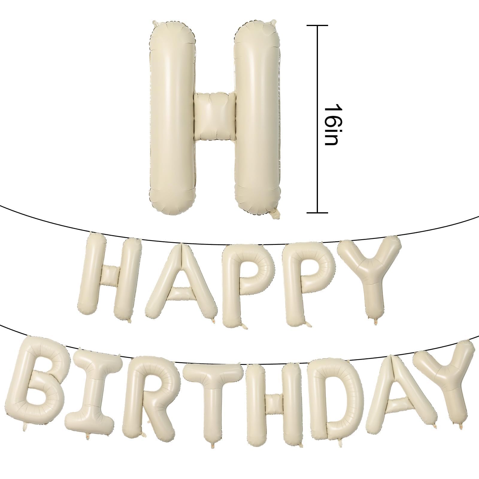 Happy Birthday Globos Banner Beige, 16 pulgadas Crema Blanco Mylar Papel Letras Cumpleaños Cartel Banner Banderín para Niños Niñas Hombres Mujeres Cumpleaños Fiesta Accesorios Decoración