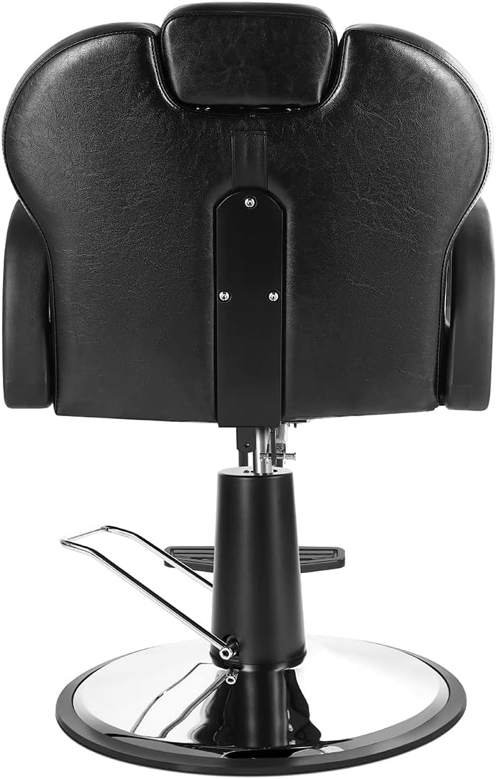 Professional Hydraulic Barber Chair, Reclining Salon Chair with Chrome Base, Black