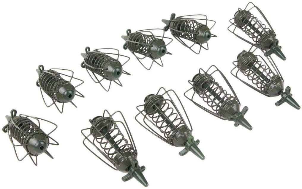 10pcs Lead Sinker Spring Fishing Feeder Carp Сrucian Bream Bait Cage Inline Method Feeders - Tackle Trap Accessory – Fishing Tool - Metal 60gr/2.1OZ
