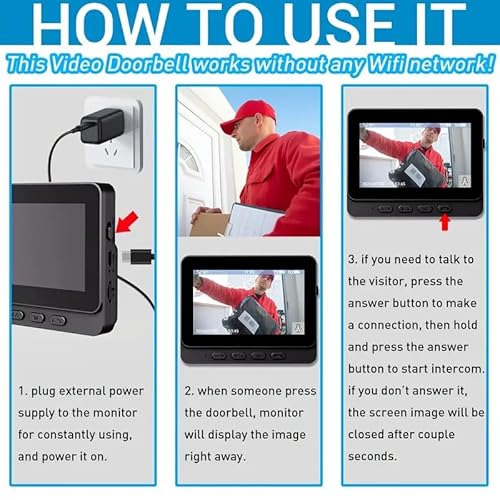 Drahtlose Video Türklingel mit Kamera Outdoor IP65 Wasserdicht 1080P kabellose Türklingel 4,3 Zoll IPS Bildschirm Türklingel Funk 170° HD Kamera Gegensprechanlage Infrarot Nachtsicht Zwei-Wege-Audio