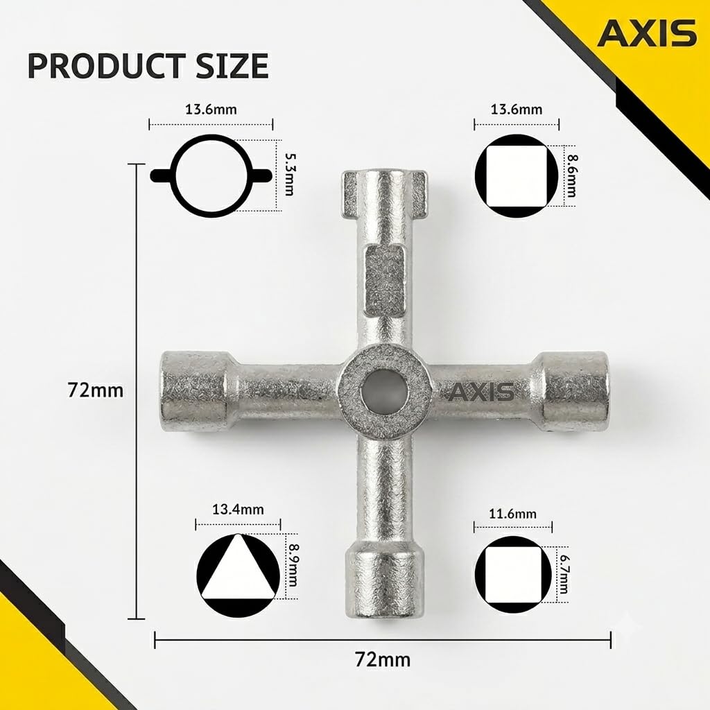 AXIS Multipurpose 4-Way Utility Cross Key, Metallic Finish, Pack
