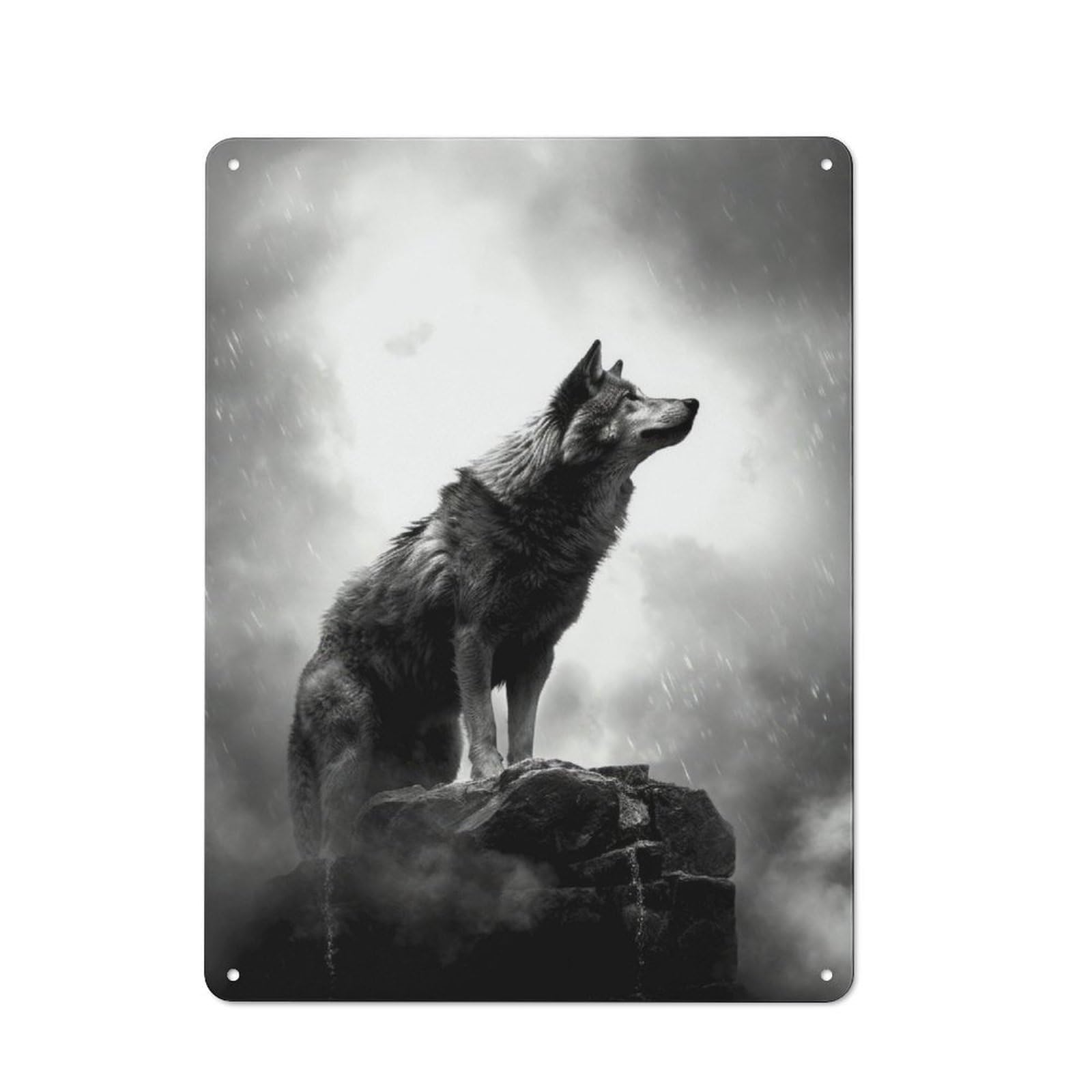 Junmoney Wolf Moon Metal Sign 40X30cm With For Hallway Wall, Rustic Decor, Housewarming Present For People Styling Hallway