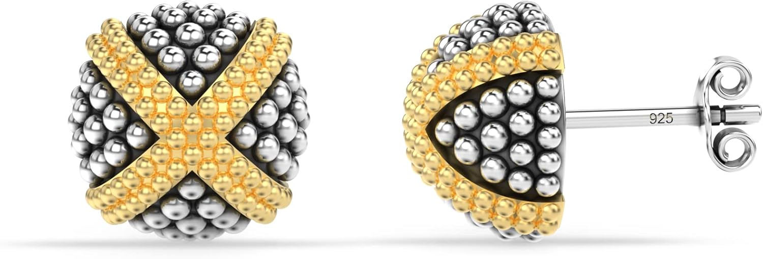 LeCalla 925 Sterling Silver Stud Earrings Jewelry Lightweight Two-Tone Antique Filigree Stud Earrings for Women Gifts for Her