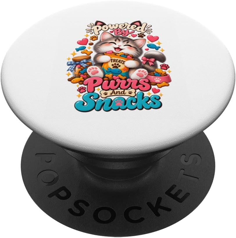 Cute Cat Treats Powered By Purrs Snacks Kawaii Pet Lover PopSockets Adhesive PopGrip
