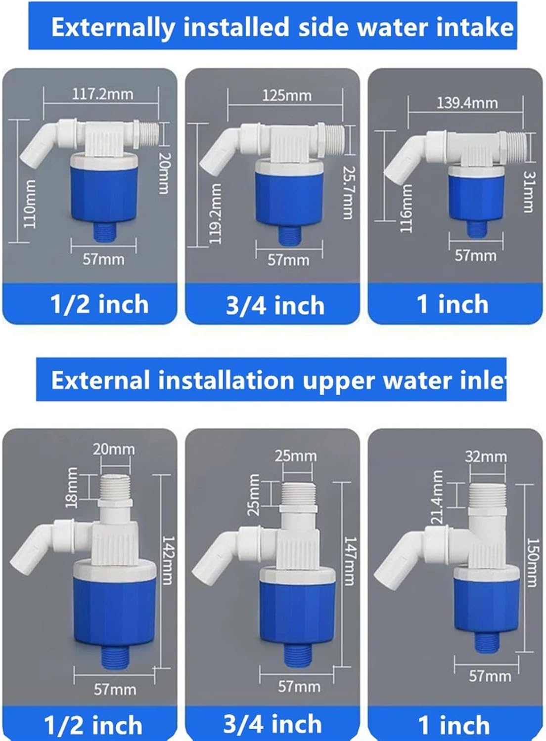 1/2 Inch 3/4" 1" Smart Water Valve Float Valve for Water Tank Male Thread Floating Ball Valve Flotadores Vertical Exterior Valve (Size : 1/2", Color : SIDE WATER INLET_EXTERNAL INSTALLATIO)