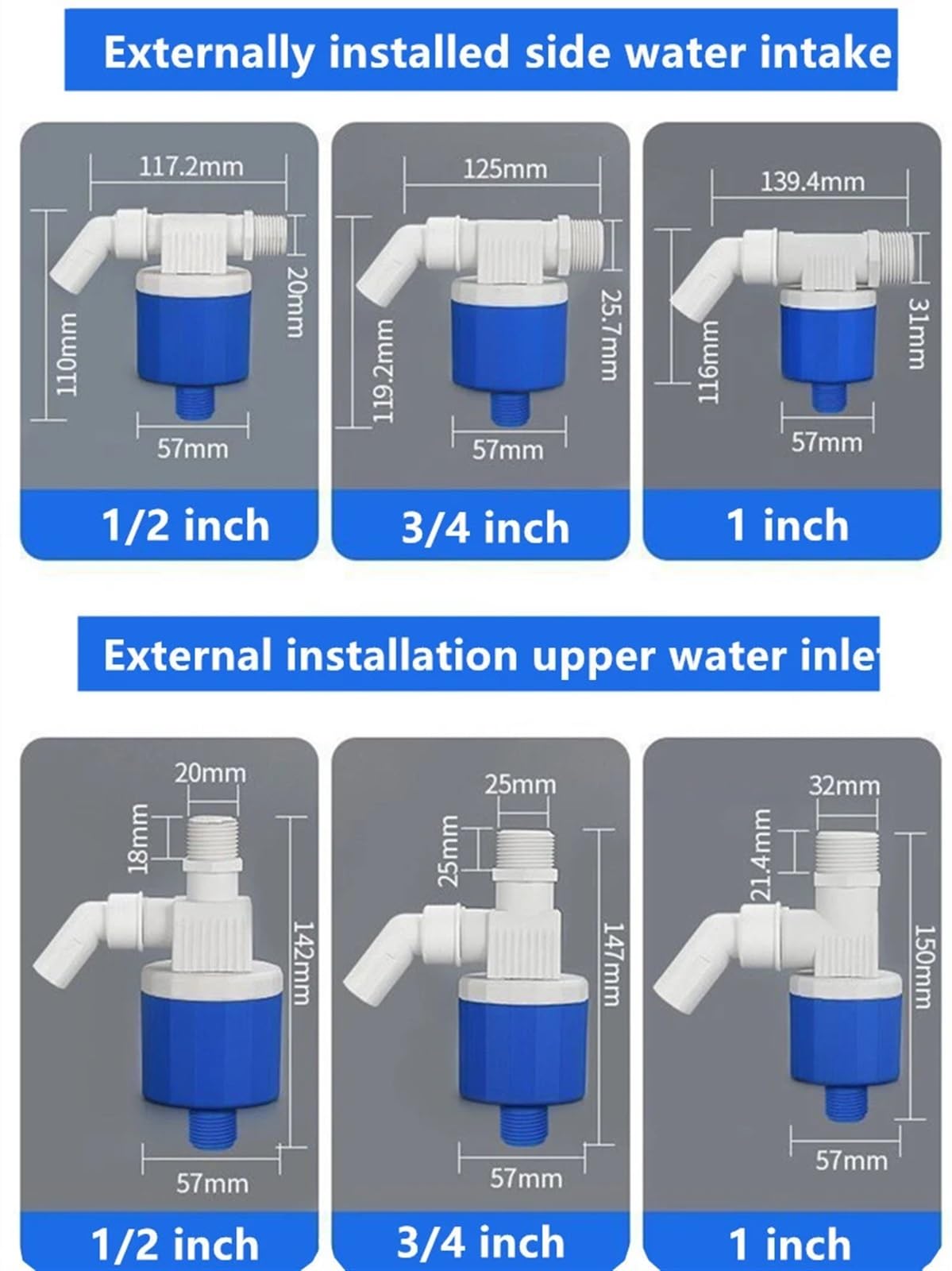 Valvola a galleggiante intelligente for valvola dell'acqua da 1/2 pollici 3/4 "1" for serbatoio dell'acqua Valvola a sfera galleggiante con filettatura maschio Flotadores Valvola esterna verticale (S
