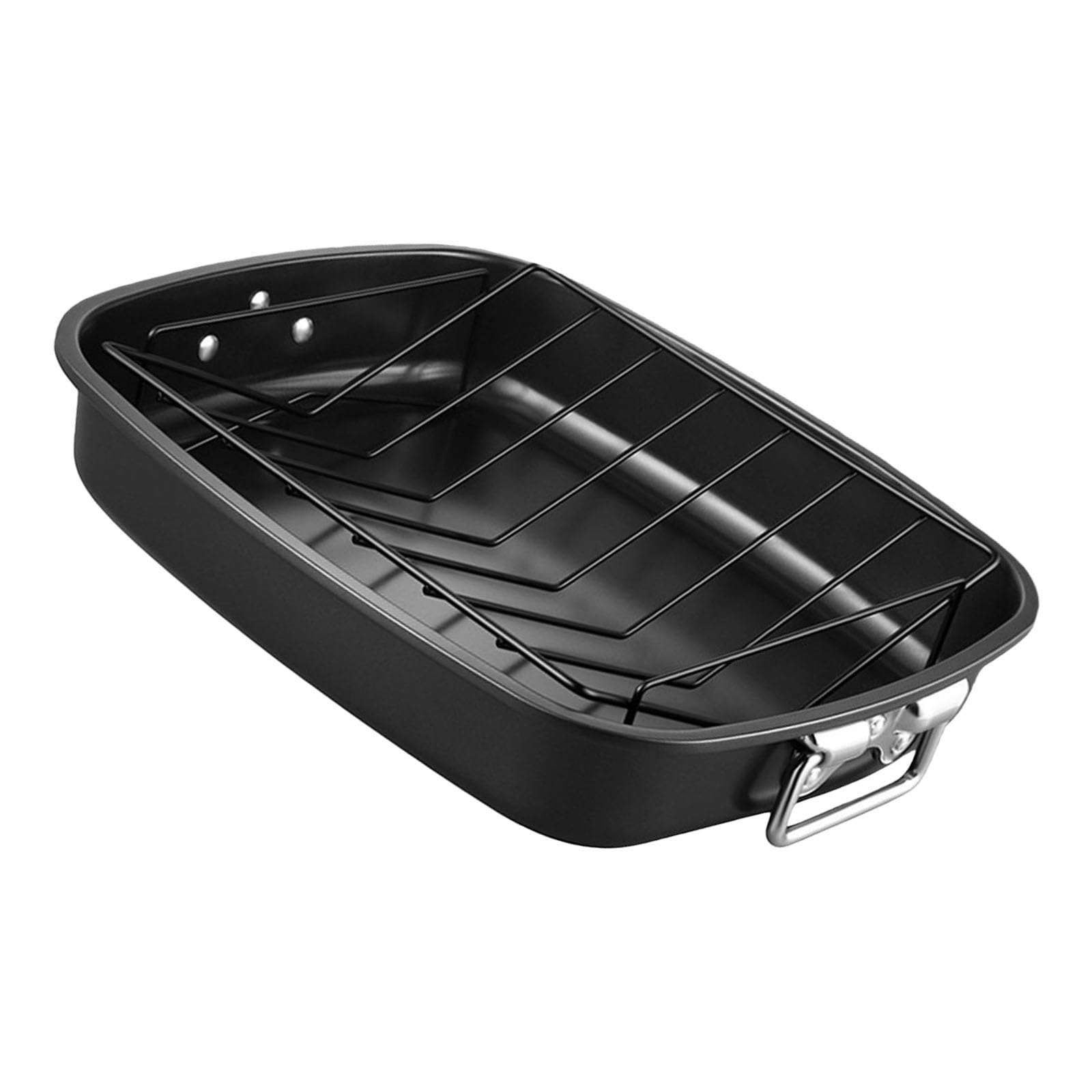 Sartén para asar pavo de 17 pulgadas incluye estante en forma de V de acero al carbono, bandeja para hornear para Acción de Gracias, Navidad, apto para horno