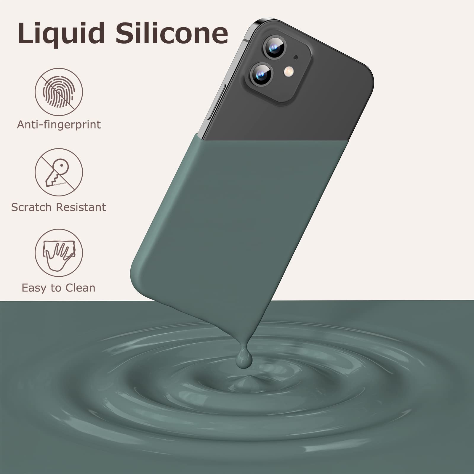 GOODVISH 3 in 1 Cover iPhone 12 Mini Silicone, con 2 Pezzi di Pellicola Protettiva, iPhone 12 Mini Custodia per Cellulare 5,4" con Morbida Microfibra Antiurto, Verde Pino