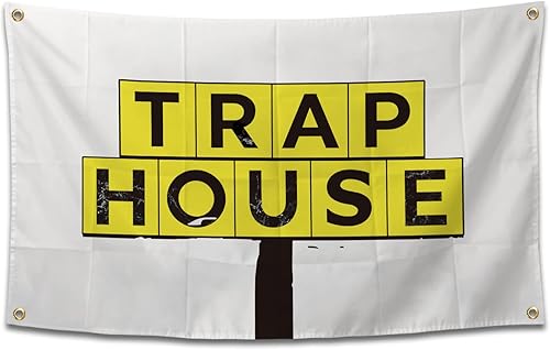 Trap House - Bandera divertida con ojales de latón de 3 x 5 pies para decoración de dormitorio universitario, al aire libre, dormitorio, fiestas,