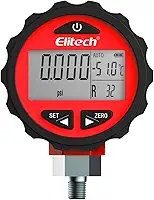 Elitech PG-30Pro Medidor de pressão digital de climatização de refrigeração vermelho para 87+ refrigerantes com luz de fundo -14,5-800 PSI 1/8 '' NPT