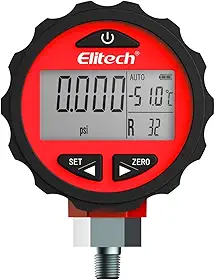 Elitech PG-30Pro Medidor de pressão digital de climatização de refrigeração vermelho para 87+ refrigerantes com luz de fundo -14,5-800 PSI 1/8 '' NPT