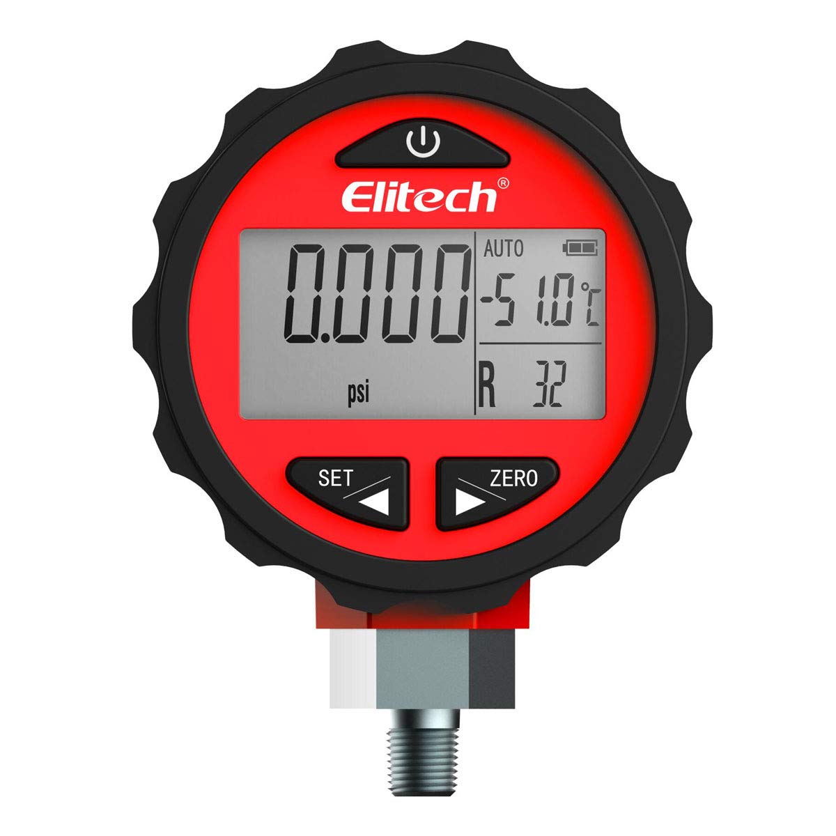 Elitech PG-30Pro Refrigeration HVAC Digital High Pressure Gauge 87 Refrigerants-14.5-800 PSI 1/8'' NPT