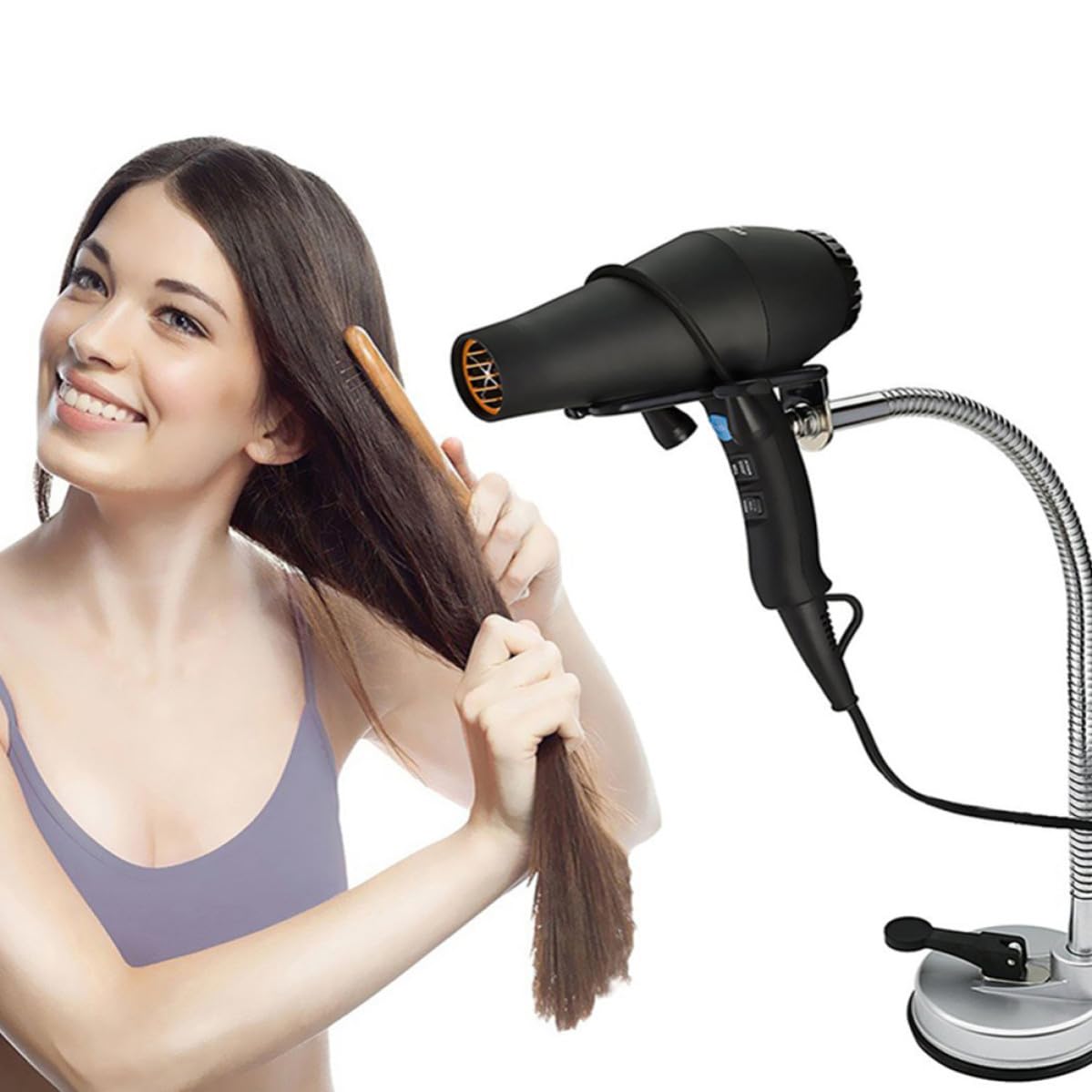 Einstellbarer Föhnständer mit Saugnapf Halterung für Haartrockner Badezimmer zu Hause Silber