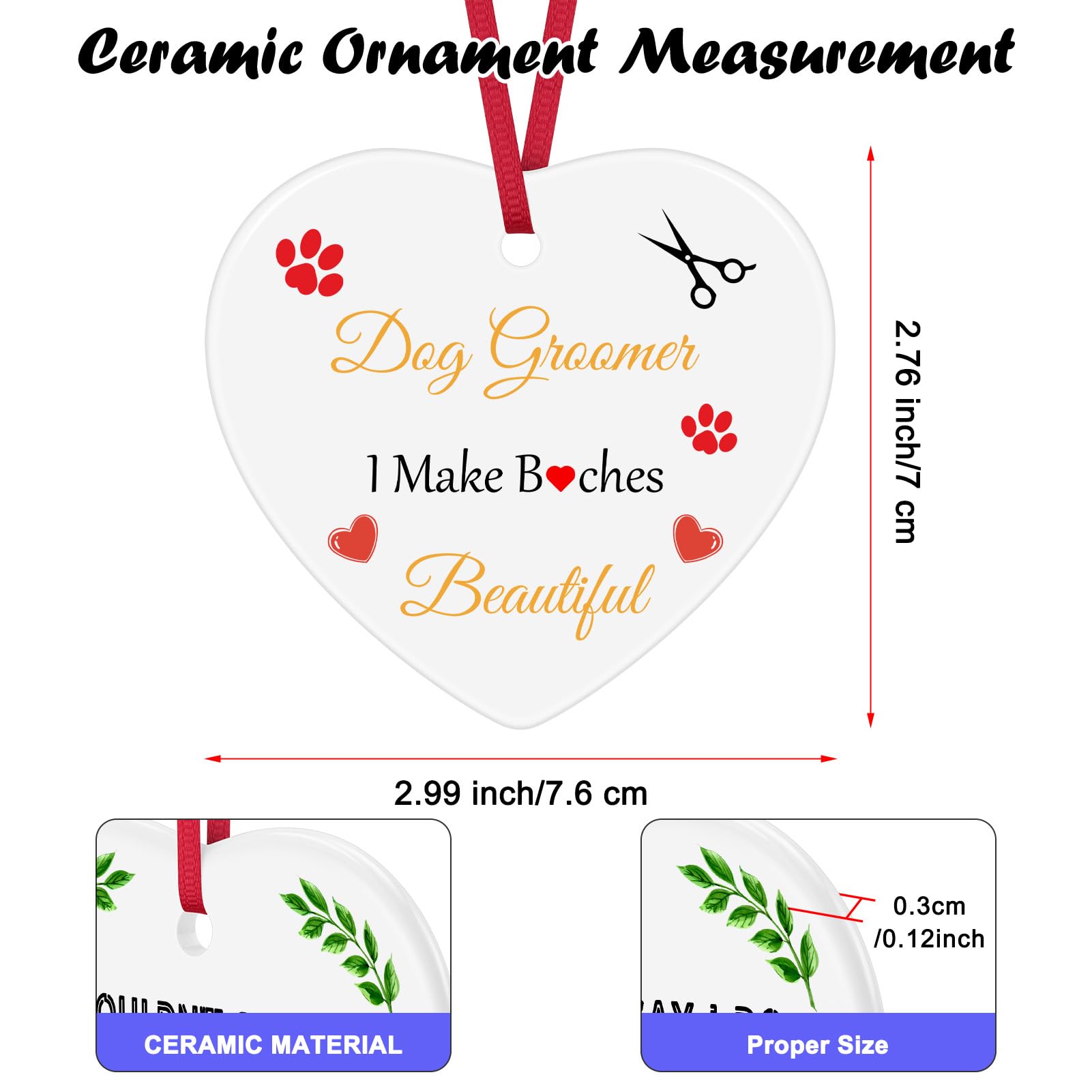 Funny Christmas Ornaments for Dog Walker Groomer Appreciation Gifts Pet Groomer Grooming Ceramic Ornament Thank You Gifts for Dog Hairdresser Stylist Salon - Image 3