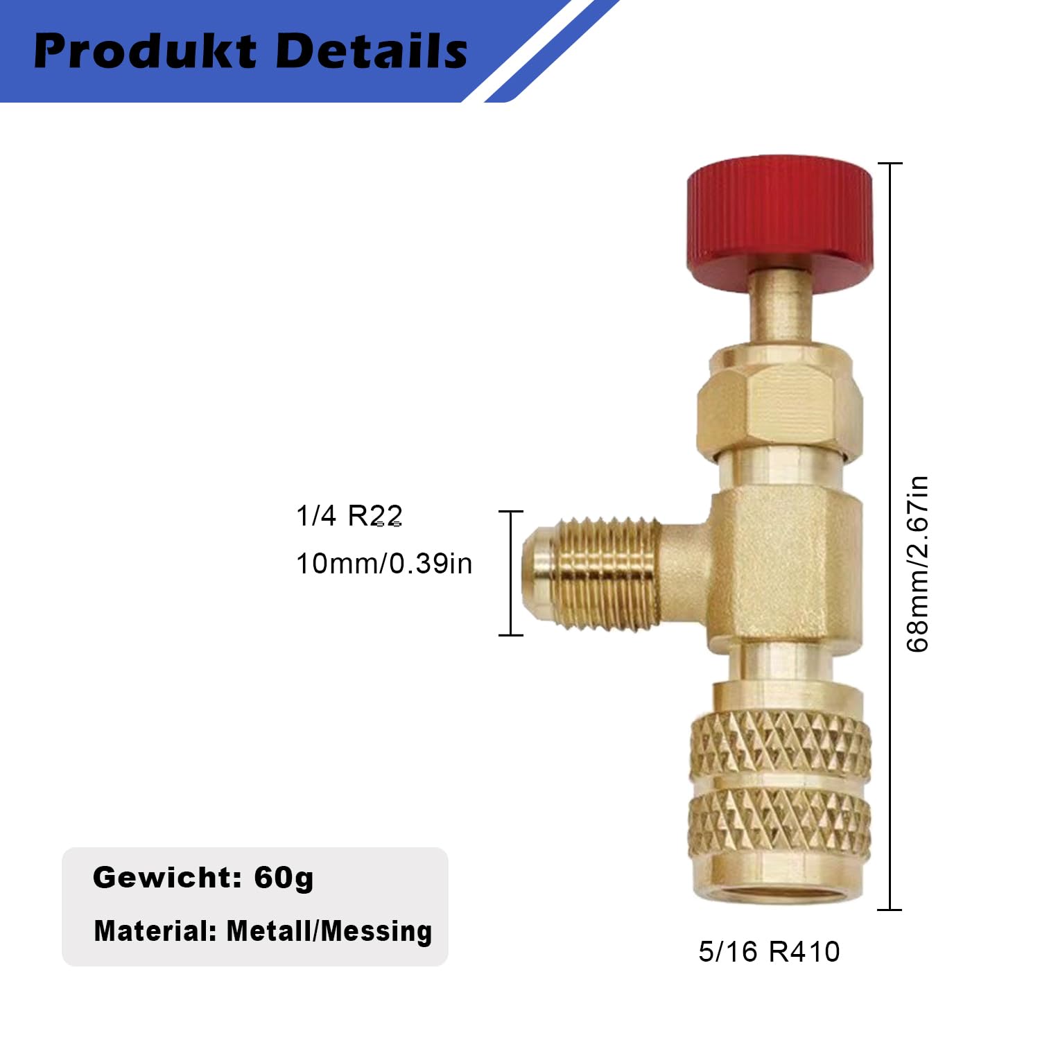 Iruihoo Füllung Kühlmittel Sicherheitsventil, 2 Stk Schnellkupplung, Klimaanlage R22-R22,R22 R410 Verbindung Adapter, 1/4 Zoll männlich auf weiblich, 1/4 Zoll männlich auf 5/16 Zoll weiblich