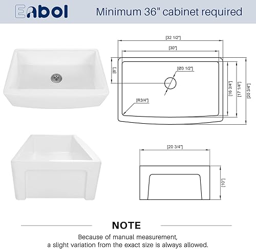 Miniatura 4 de White Farmhouse Sink Enbol 30 inch Farm Sink Porcelain Apron Front Kitchen Sink Single Bowl PA3021