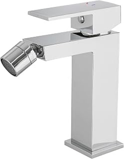 VALAZ Grifo Bidet Cromado | Grifo Monomando Lavabo, Mezclador Agua Fría y Caliente, Ahorro de Agua | Instalación Facil y Rápida | Latón, Inoxidable, Elegante, Cuadrado, Serie Muga