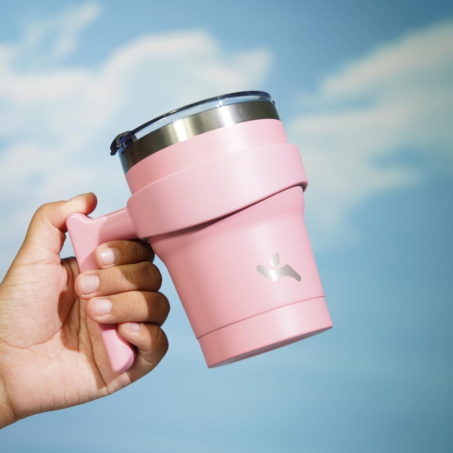 10 oz Tumbler with Handle and 2 Straw 2 Lid, Insulated Water Bottle Stainless Steel Vacuum Cup Reusable Travel Mug, Light Pink - Image 5