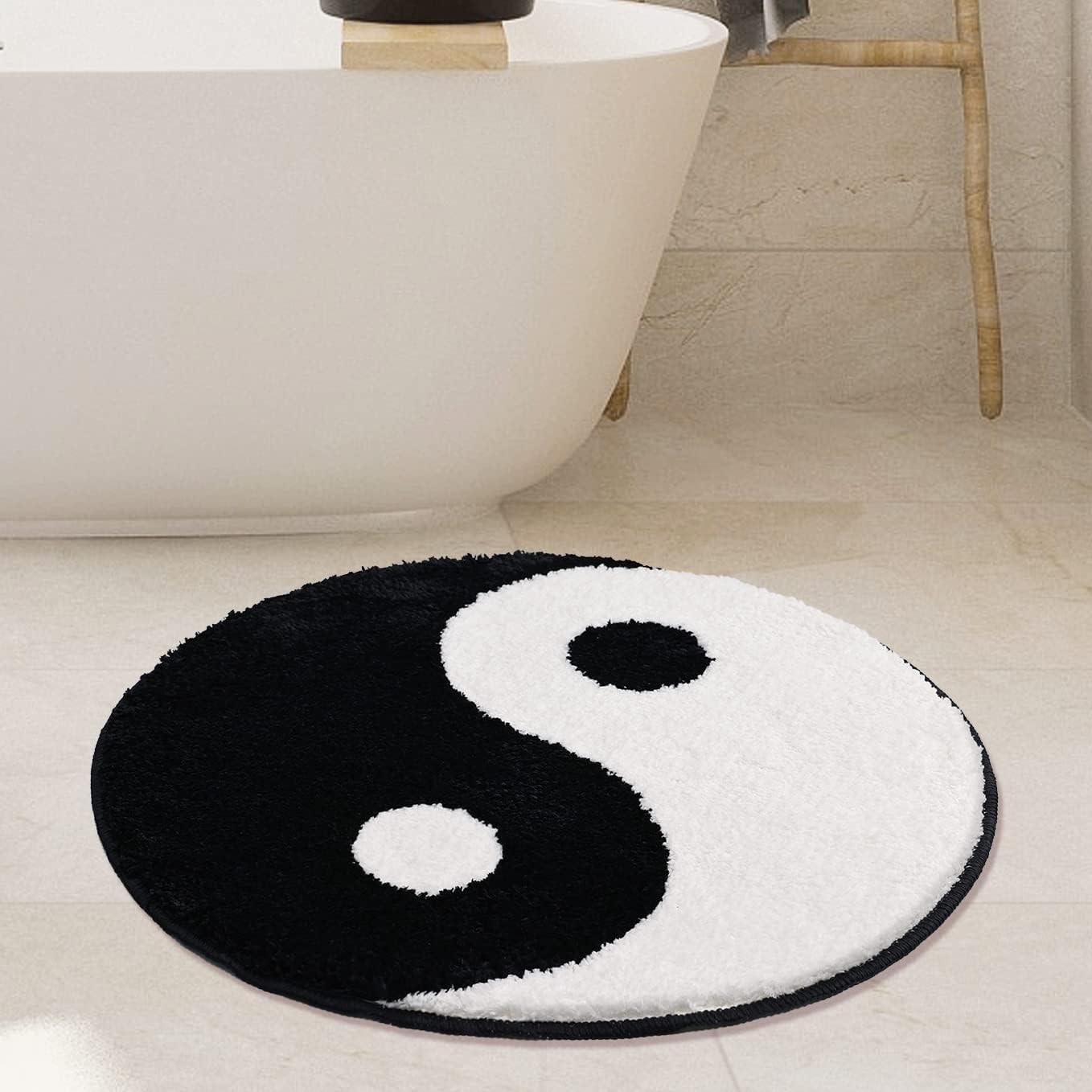 TRUEDAYS Yin Yang Bath Mat for Bathroom Floor, Circle Black