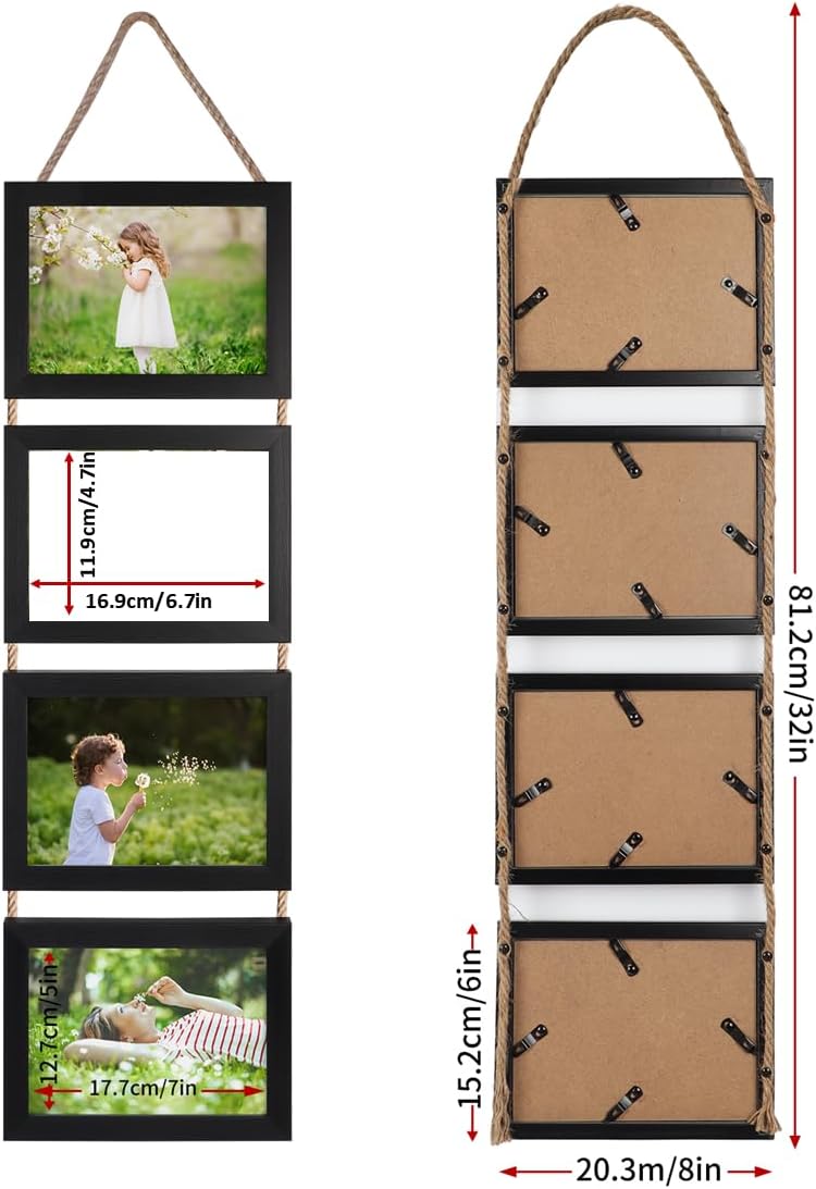 Lavezee 5x7 Hanging Collage Picture Frames Set of 2, Black 8 Opening Horizontal Frame Made to Display 5 x 7 Inch Photo for Wall Decor - Image 6
