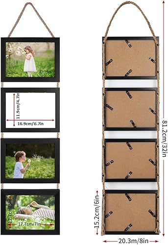 Miniatura 6 de Lavezee Juego de 2 marcos de fotos colgantes de 5 x 7 pulgadas, marco horizontal negro de 8 aperturas hecho para mostrar fotos de 5 x 7 pulgadas
