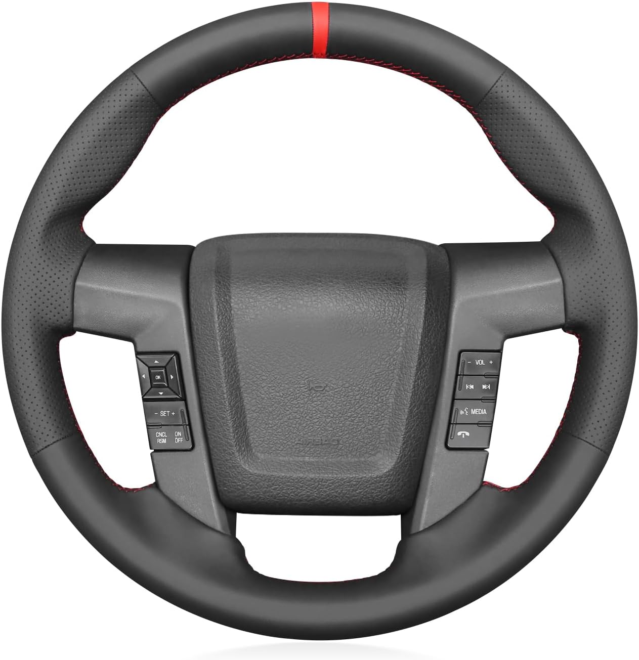 MEWANT Car Steering Wheel Cover for Ford F-150 (Raptor) 2009-2015 Hand-Stitched Leather&Suede Car Steering Wrap