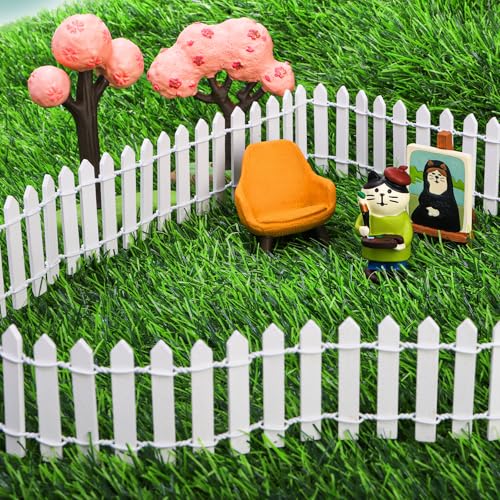 Elsjoy 6 Pieces 35 Inches (Total 210") Miniature Fairy Garden Fence, Decorative Wood Picket Fence Mini White Garden Fence for Crafts, DIY Project