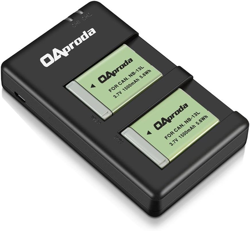 OAproda 2 Pack Fully Decoded NB-13L Battery with Rapid Dual USB Charger for Canon PowerShot G7 X Mark II, SX720 HS, SX740 HS, SX730 HS, SX620 HS, G5 X, G5 X Mark II, G7 X, G7 X Mark III, G9 X Mark II