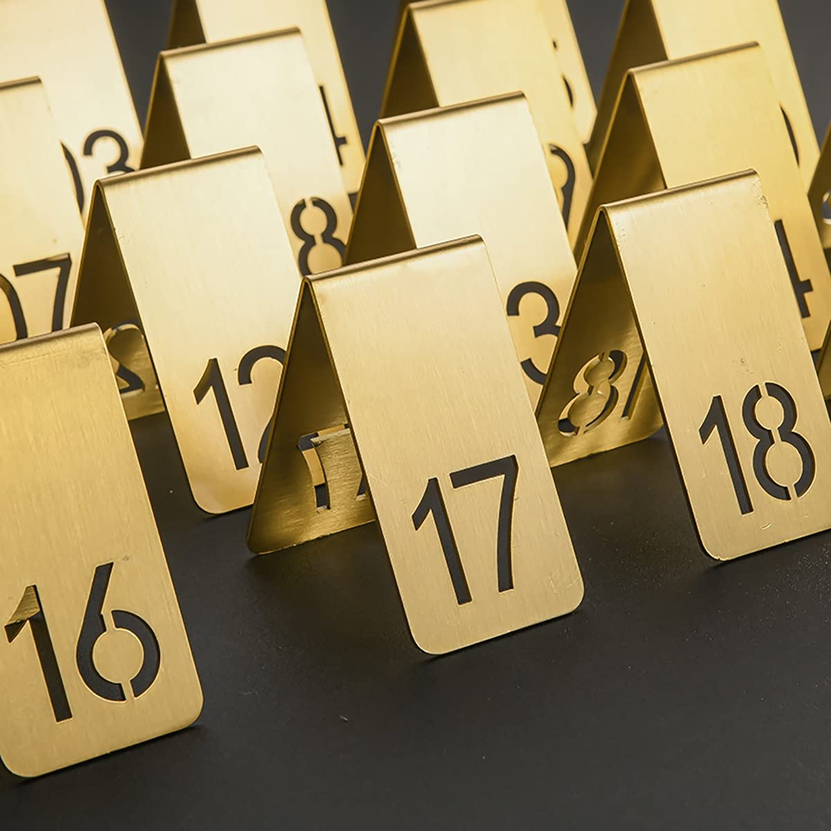 Números de mesa de latón 1 20 placas de doble cara para escritorio de pie de 6.3 x 3.8 cm, para bodas, cumpleaños, bares, cafeterías, hoteles, tarjetas de asiento reservadas, decoración de restaurante