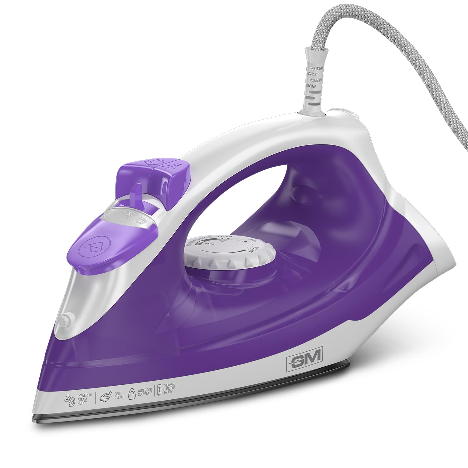 GM G-Swift Steam Iron 1250W with Dual Protection of Thermostat&Thermal FuseISelf CleaningI160ml Water Tank Vertical Steam Ironing|PTFE Non-Stick SoleplateIIndicator LightI360 Degree Swivel Cord-Purple