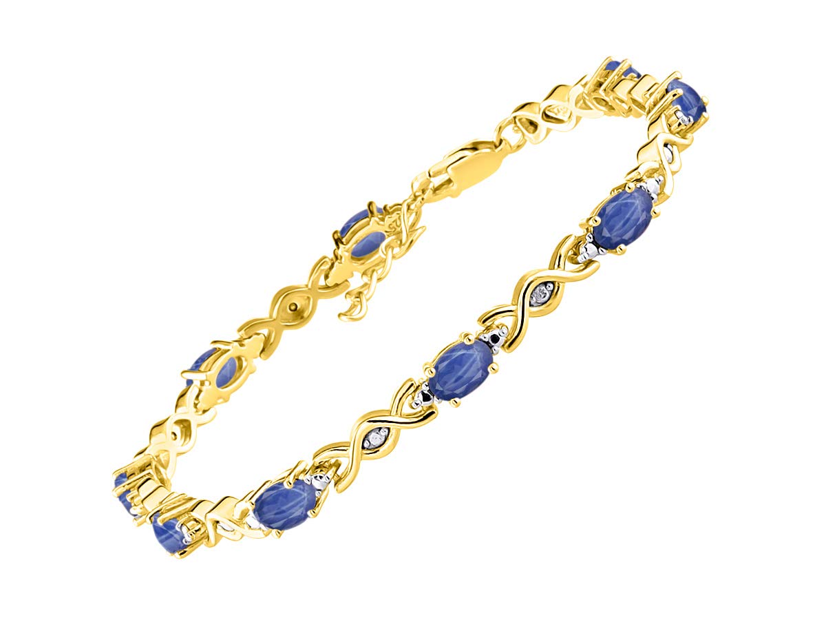 Rylos Bracelets for Women Yellow Gold Plated Silver XOXO Hugs &amp; Kisses Tennis Bracelet Gemstone &amp; Diamonds Adjustable to Fit 7"-8" Wrist, 10 Gorgeous 6X4MM Jewelry for Women Friendship Bracelets