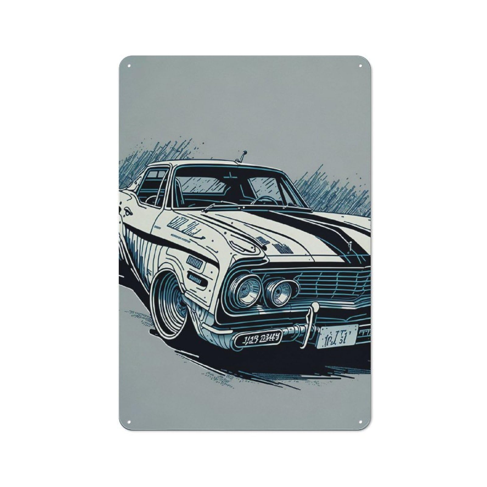 Vintage Car Decorative Metal Plaque, Bright Printed Design, for Washroom, Small Wall Space Or Hallway, 30x20cm