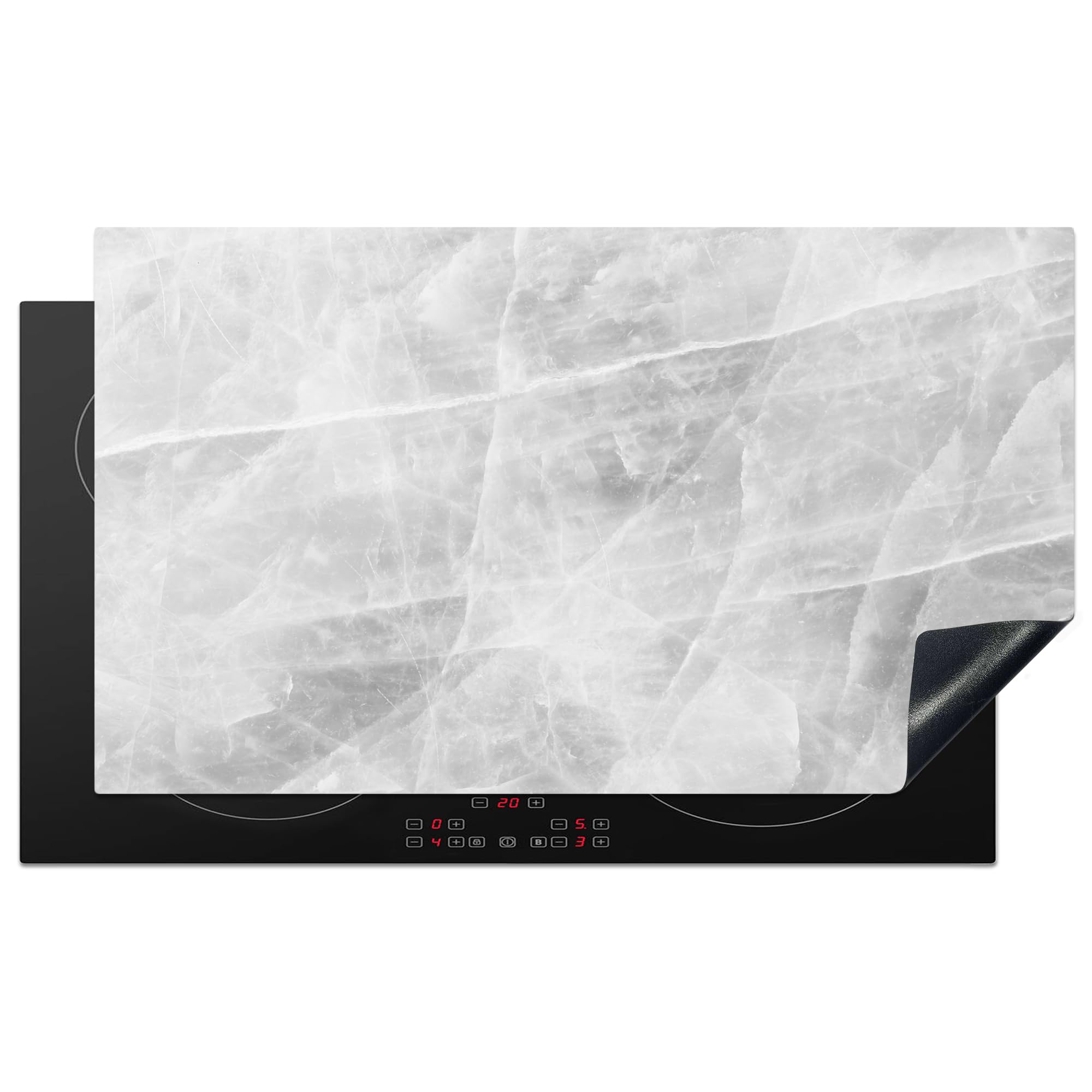 KitchenYeah© Induction Hob Protector Mat 20.5"x35.9" / 91.2x52 cm Stove Cap Top Cover Kitchen Cooker Covers for Electric Hobs Vinyl Marble - Stone - White - Luxury - Marble Look — image 1