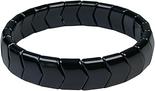 Natural Black Tourmaline and Hematite Beaded Bracelets - 15mm Arrow & 10mm Square Geometric Stone Jewelry - Protection & Grounding Crystal Gifts for Men Women - Chakra Healing Reiki Bangle