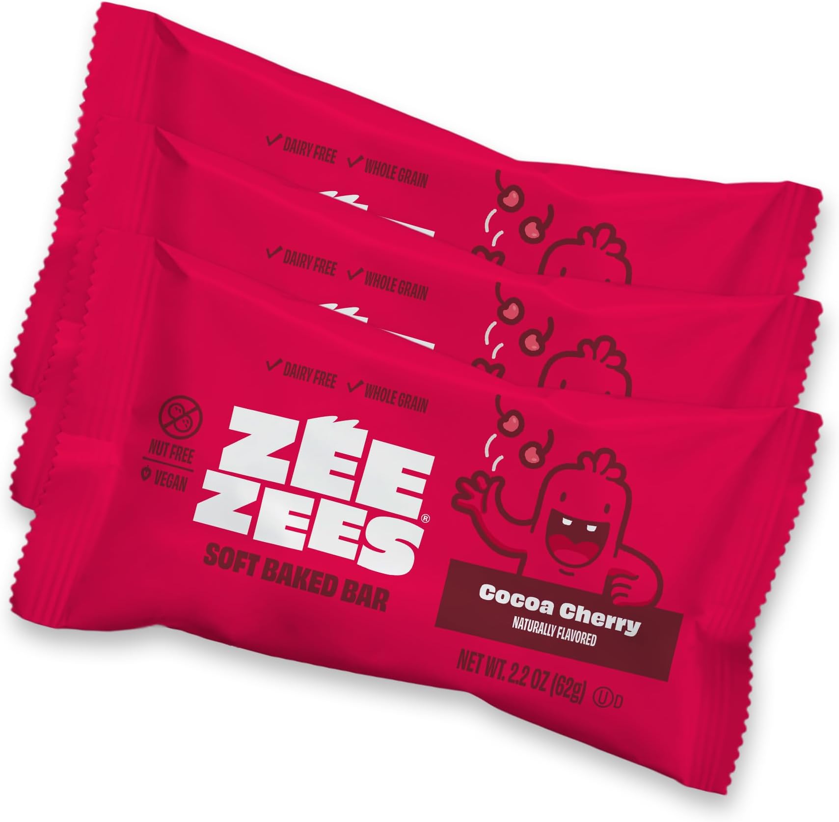 Zee Zees Cocoa Cherry Soft Baked Snack Bars, 2.2 oz, 24 pack, Nut Free, Whole Grain, Safe for School, On-The-Go, Kosher, Allergy Friendly