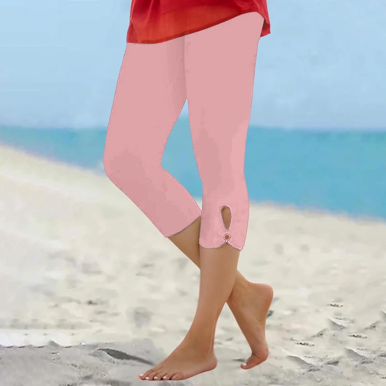 Capri Leggings for Women Stretchy Bootcut Yoga Pants with Pockets Summer Cropped Beach Capris Gym Workout Sweatpants Tights