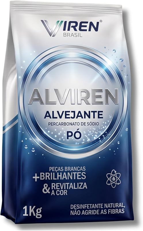 ALVIREN - Percarbonato de Sódio 1kg Tira Manchas em Pó Alvejante sem Cloro de Oxigênio Ativo para Roupas Brancas, Coloridas e Limpeza Geral