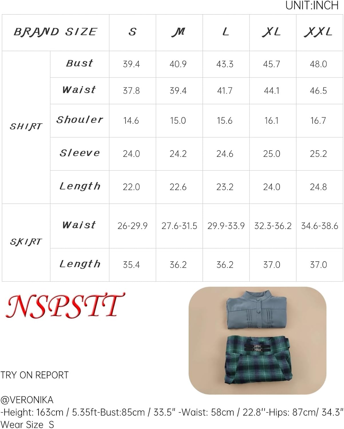 NSPSTT Vintage Dress for Women Medieval Renaissance Costume High WaistTartan Skirt Edwardian Blouse - Image 3