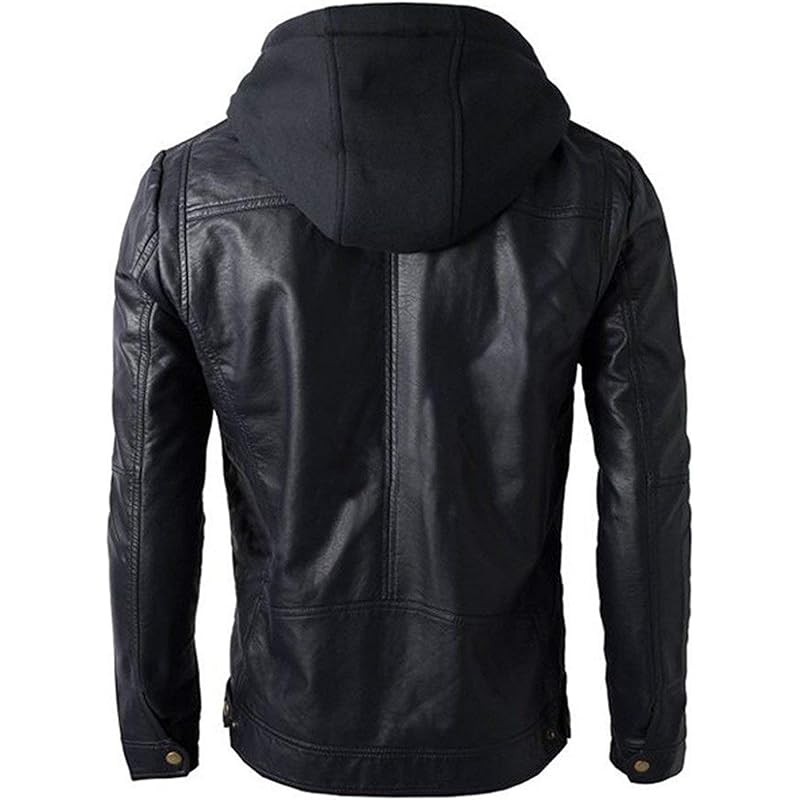 grey leather jacket with hood