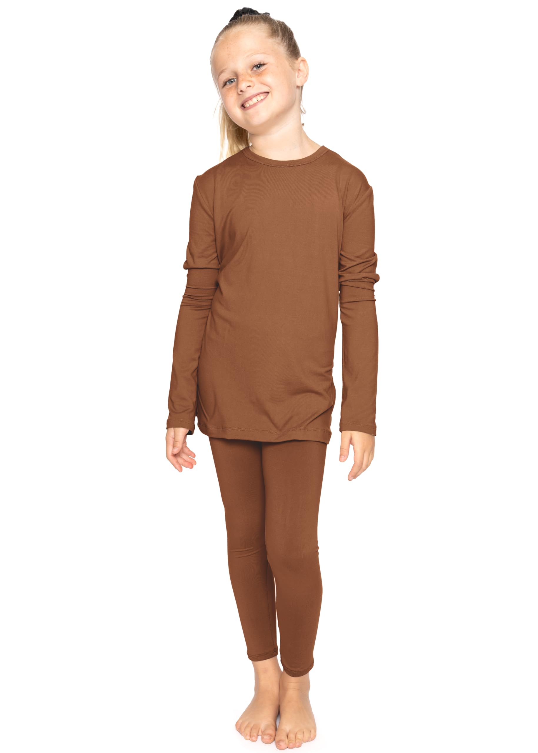 STRETCH IS COMFORT Girls 2 Piece Hoodie Short Sleeve Long Sleeve Crew Neck Top and Leggings Set Kids Thermals Underwear Set