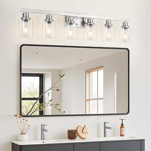 Miniatura 117 de Lámpara de tocador de baño, 4 luces, moderna lámpara de pared dorada mate con pantalla de vidrio transparente, luces de pared negras, lámparas
