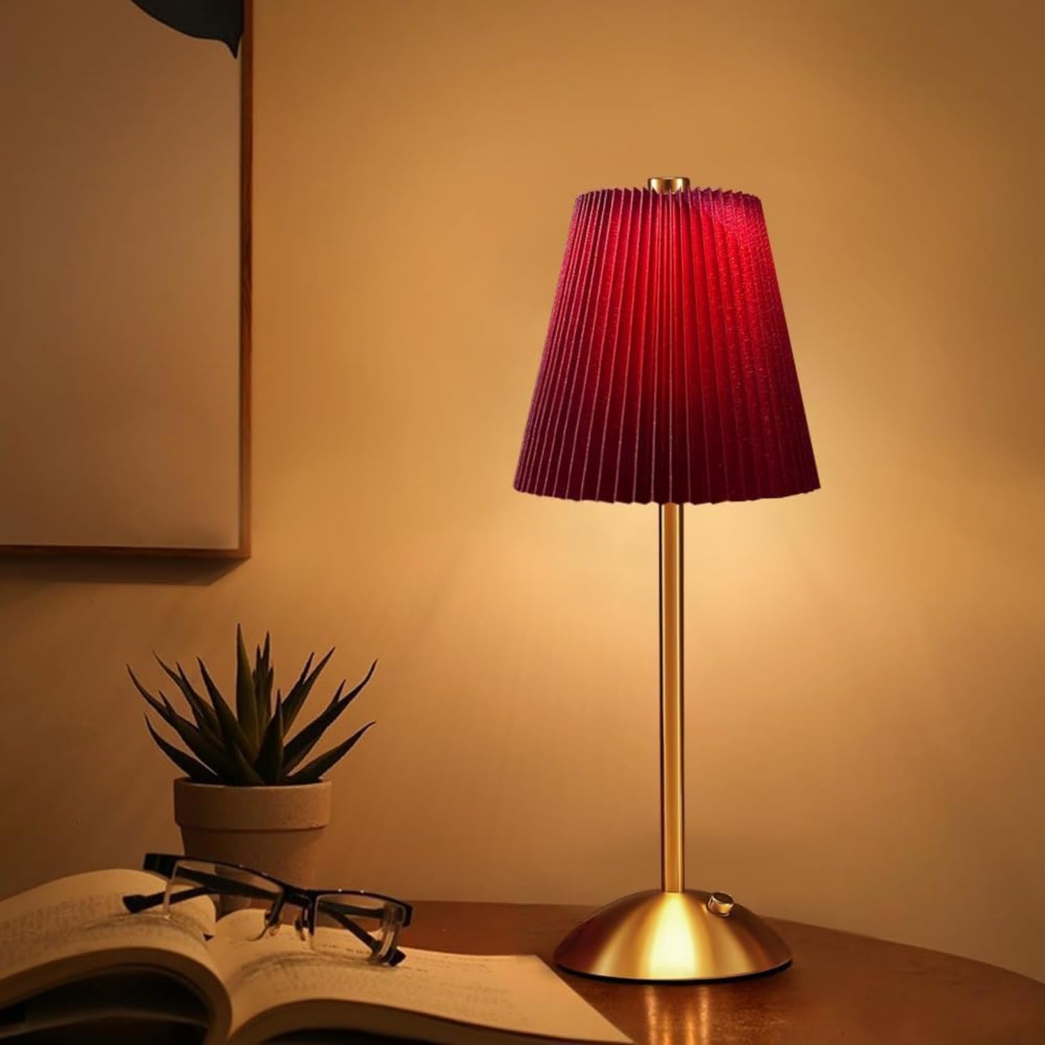 NYRWANA Table Lamp | 2000mAh Battery | Home Decor, Lamps for Bedroom, Lamp for Living Room, Stepless Dimming, 3 Colour Touch Control, USB-c Charging (Metal - Red)-image-32