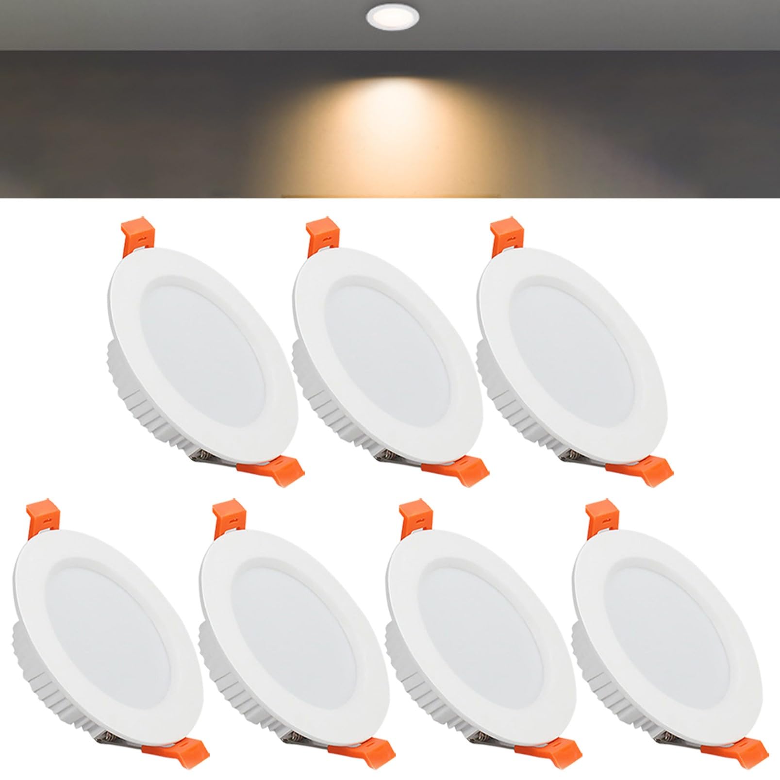 TTiiLoe 12W Round LED Recessed Ceiling Spotlights, 3000K Warm White Ultra Slim Panel Ceiling Light, Cut Φ110-130mm, AC110-240V Downlights for Hallway Stairwell Showroom, 7 Pack