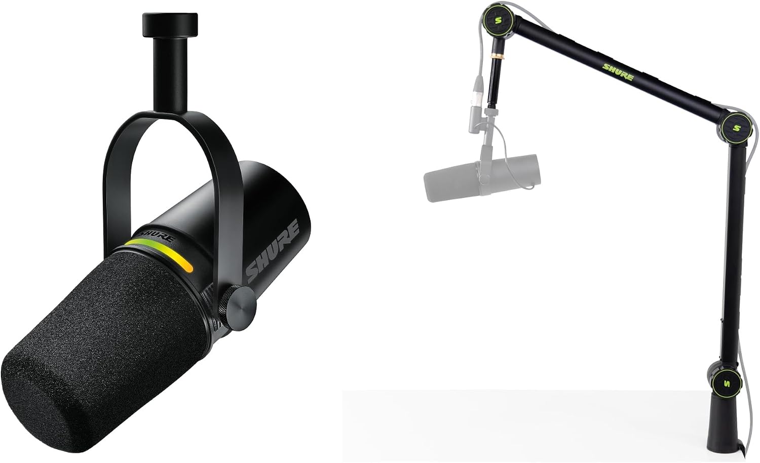 Shure Shure MV7+ Podcast Microphone, Black MV7+-K Domestic Genuine/Manufacturer 2 Years + Shure by Gator Desktop Microphone Arm Stand, Maximum Arm Length 94cm, 360-Degree Rotating Base