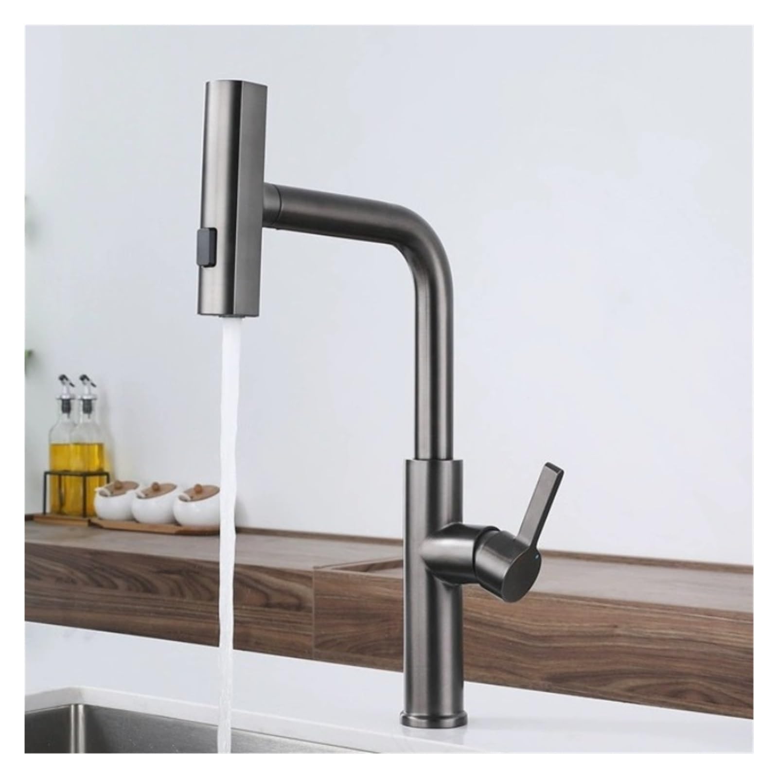 Mitigeur cuisine extractible inox anti-éclaboussures jet cascade pour évier moderne