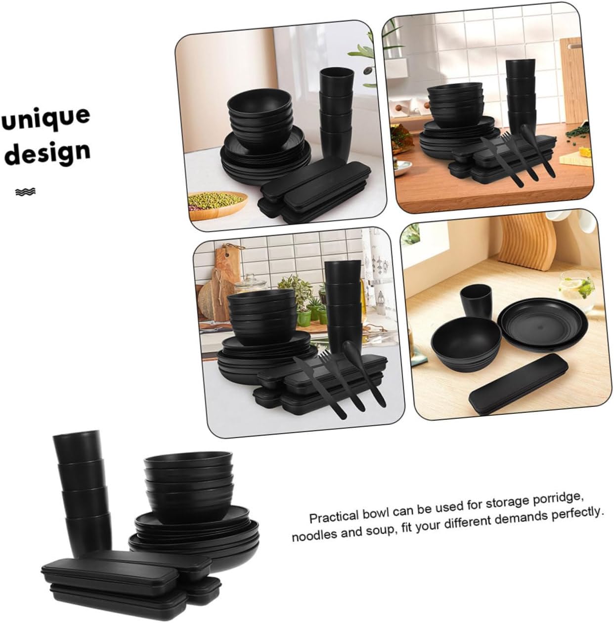 Unomor 4Sets Camping Cutlery Utensils Dinnerware for Includes Plates Bowls Forks Spoons for Picnic and Outdoor Use and Easy to Clean