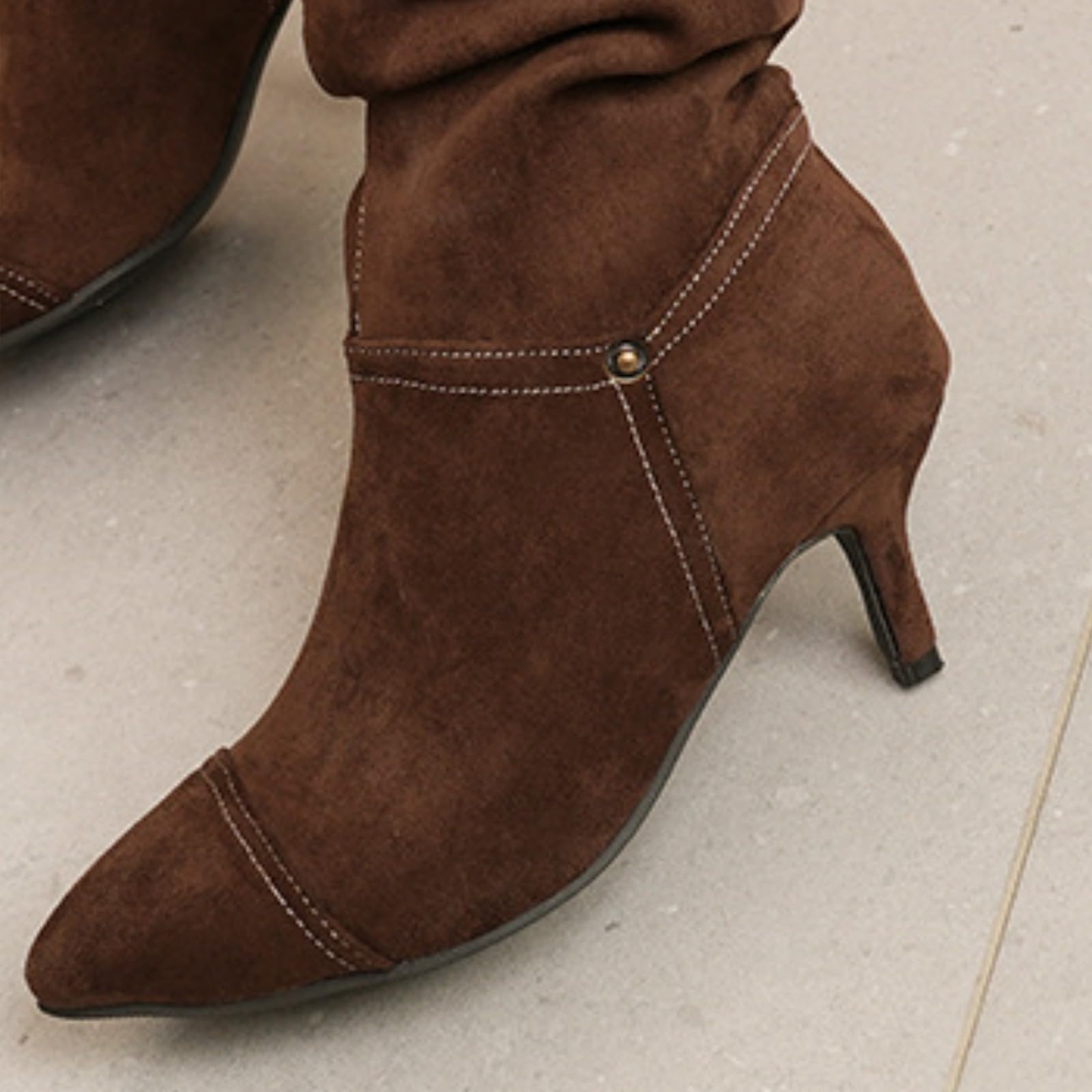 Damen Hohe Stiefel Für Retro Wildleder Boots Braun Stiletto Absatzschuhe