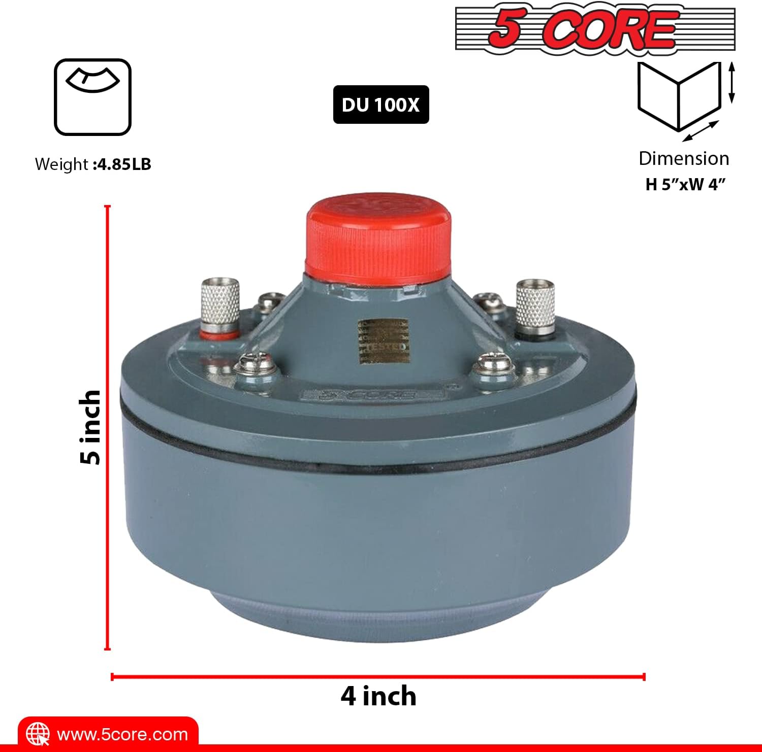 5 CORE DU-100 Compression Driver with dimensions and weight