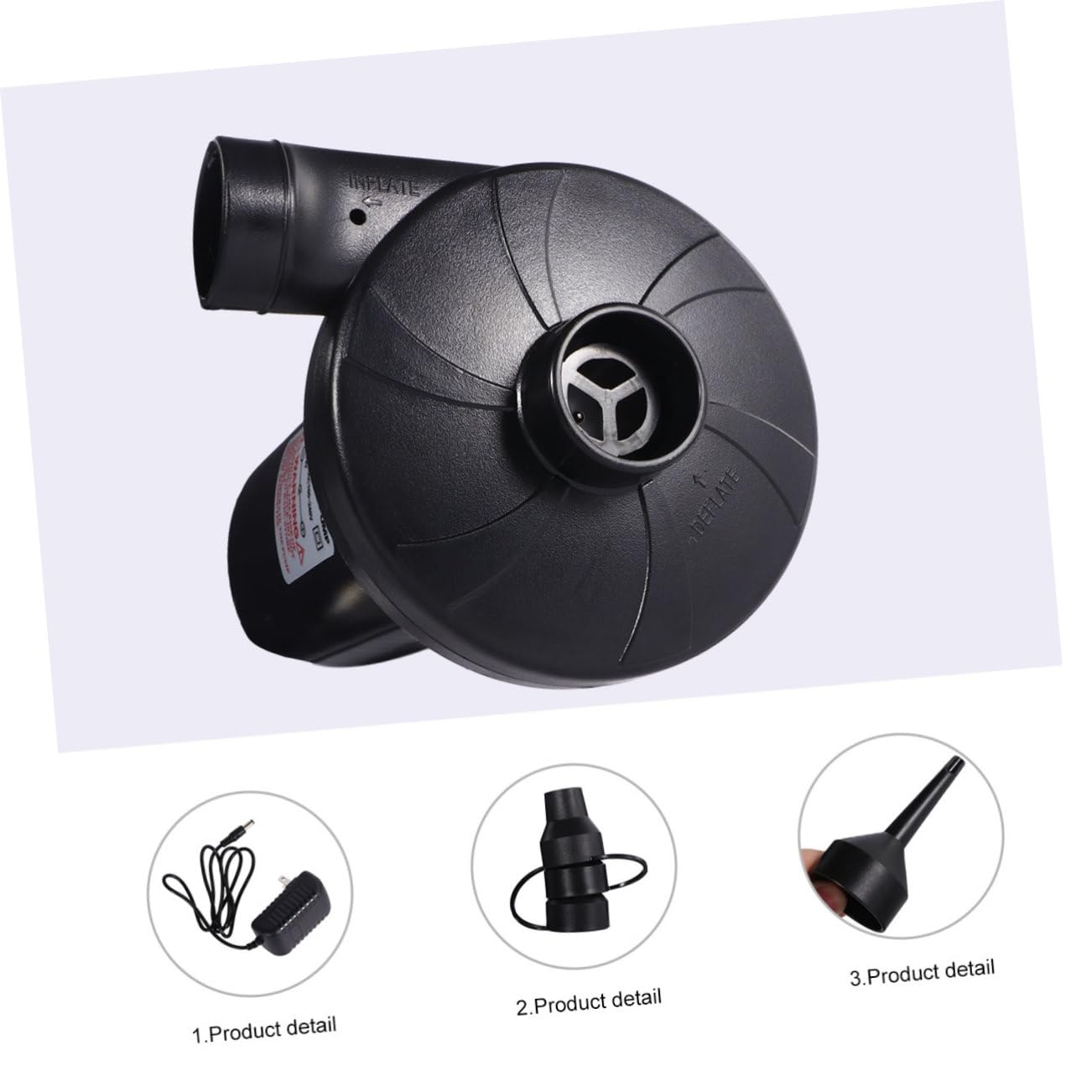 PRETYZOOM Rechargeable Electric Air Pump for Kayak Airbed Boat Portable Lithium Battery Inflatable Pump with Nozzle Attachments US Plug Black Quick Inflate Deflate for Outdoor Use